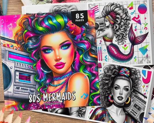 85 80s Mermaid Coloring Book For Adults, Grayscale Coloring Pages, Women Coloring, Mermaid Coloring Pages, Fantasy Coloring, Coloring Sheets