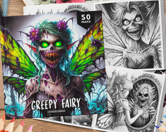 50 Creepy Fairy Coloring Book, Fairy Coloring, Coloring Sheets, Creepy Coloring Pages, Halloween Coloring Book, Monster Coloring