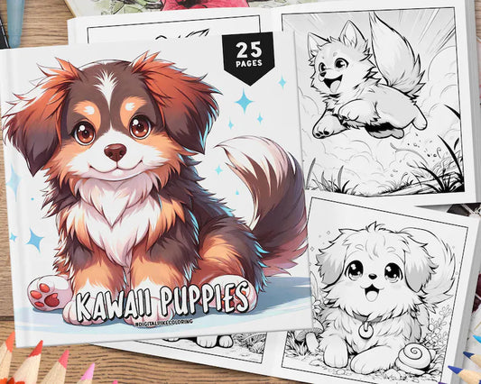 25 Kawaii Puppies, Baby Animals, Kids and Adults Coloring Pages, Kawaii Coloring Pages, Dogs Coloring, Puppy Coloring, Coloring Sheets