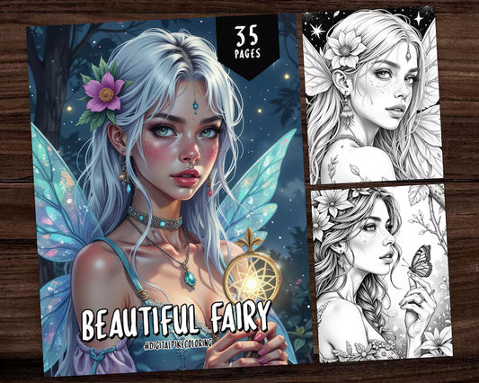 Fairy Coloring Book, Grayscale Coloring Pages, Coloring Sheets, Fantasy Coloring, Beautiful Fairy Coloring Book, Women Coloring Pages